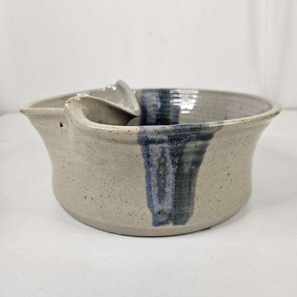 Vtg Handmade Studio Pottery Serving Bowl Rustic Primitive Dip Bowl Blue Brown - Picture 2 of 11